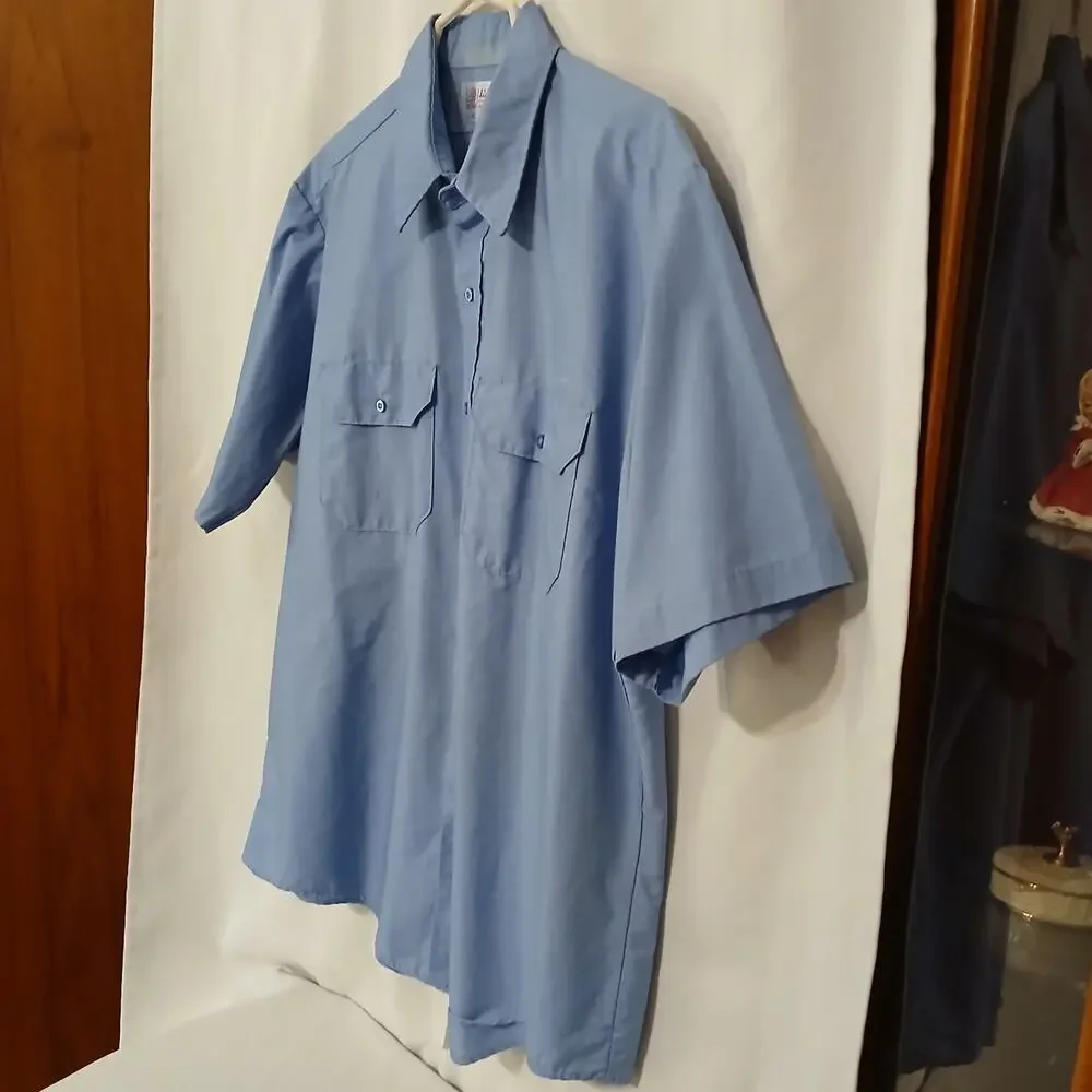 Vntg Red Kap Work Shirt Short Sleeve Blue 90s Grunge Mechanic Workcore Sz 17 1/2